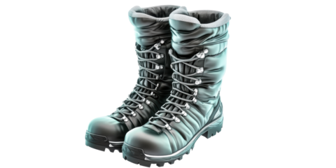 Pair of black leather combat boots with silver eyelets and laces