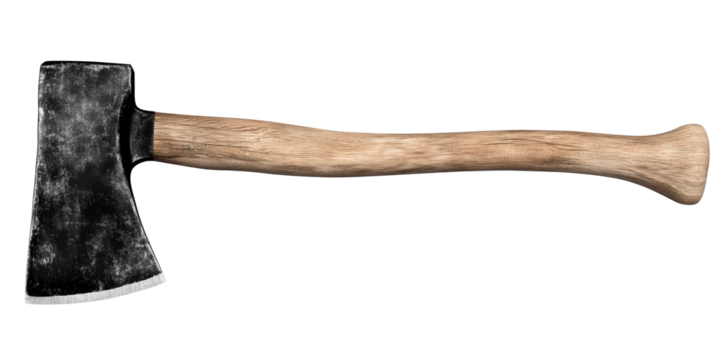 Heavy steel axe with weathered wooden handle