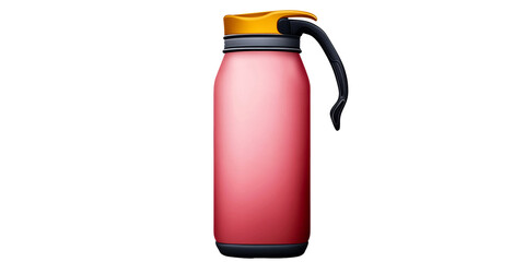 Pink Insulated Water Bottle with Black Handle and Yellow Cap