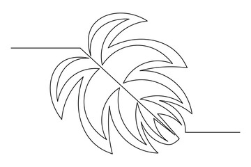 Modern monstera leaf continuous one line minimalist outline artwork