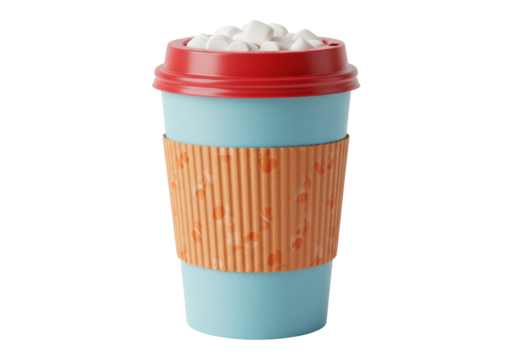 Isolated coffee cup with marshmallows, to go for cafe, takeaway latte, cappuccino mug