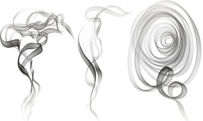 Set of abstract smoke illustrations flowing vapor trails isolated on white background