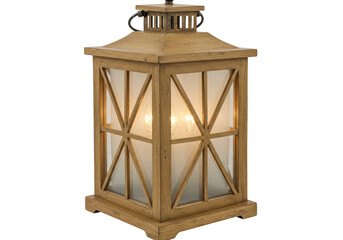 Isolated rustic wooden lantern lighting for home decor or outdoor patio parties © Aline