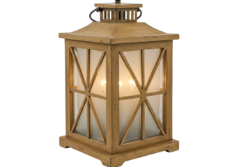 Isolated rustic wooden lantern lighting for home decor or outdoor patio parties