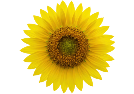Isolated sunflower bloom against a plain background, flower with yellow petals and a center disk