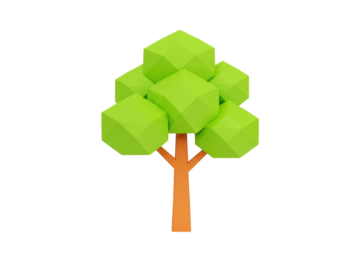 Isolated low-poly tree illustration against a plain backdrop, stylized and minimalist art