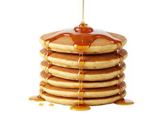 Isolated Stack of Pancakes Covered in Dripping Syrup Ready to be Eaten for Breakfast or Brunch