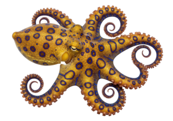 Isolated Blue-Ringed Octopus with its prominent rings is poisonous and venomous critter