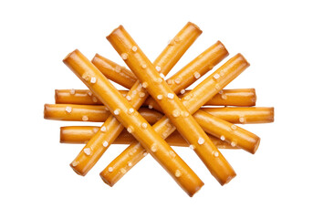 Isolated pile of salted pretzel sticks ready to eat, a tasty, crunchy snack food item