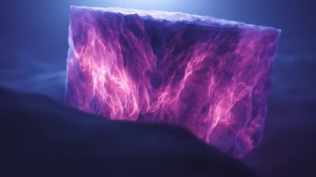 A glowing, ethereal cube floats in a mysterious, dark purple ambiance with a hazy surrounding