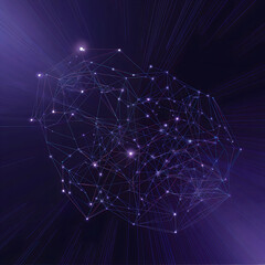 Complex interconnected web of glowing points and lines illustrating advanced technological concepts
