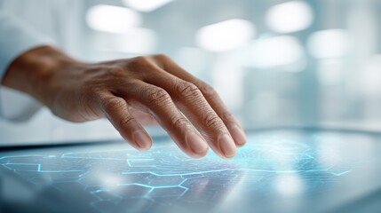 Laboratory setting revealing advanced digital interface, scientist manipulating holographic data exploring artificial intelligence research using cutting edge technological interaction