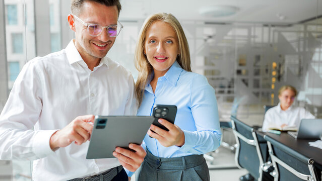 Business meeting with colleagues in modern office