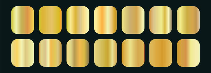Set gold gradient Chrome color foil texture background. vector golden, copper brass and metal  template. big set of metallic gold gradients