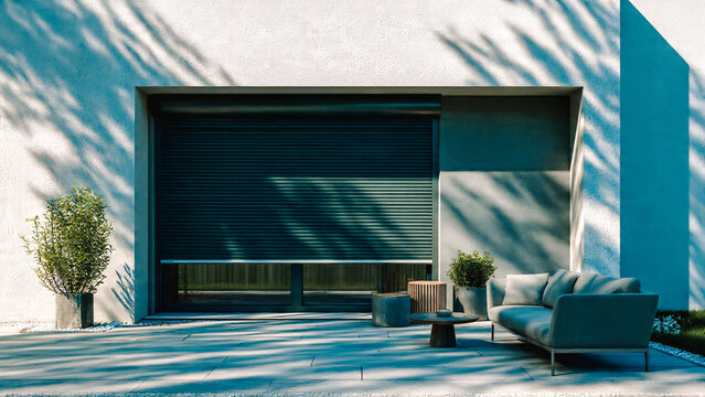 Volet roulant gris en aluminium ferm&eacute;