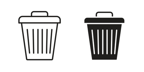 Bin icon flat and thin stroke vector pack. Editable icons set