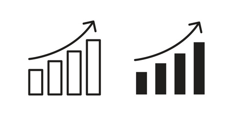 Business growth icon flat and thin stroke vector pack. Editable icons set