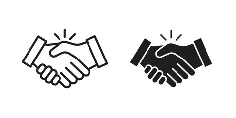 Business deal icon flat and thin stroke vector pack. Editable icons set