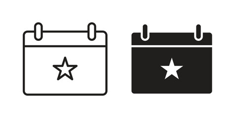 Calendar with event icon flat and thin stroke vector pack. Editable icons set