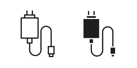 Charger icon flat and thin stroke vector pack. Editable icons set