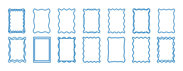 zigzag outline frame set. Frame decoration background set. Rectangle shape frame with zigzag edge. Cute wavy lace and curly wedding decor. Vector.