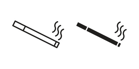 Cigarette icon flat and thin stroke vector pack. Editable icons set