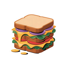 Delicious stack of sandwich with melting cheese fresh lettuce tomato and red onion isolated on transparent background