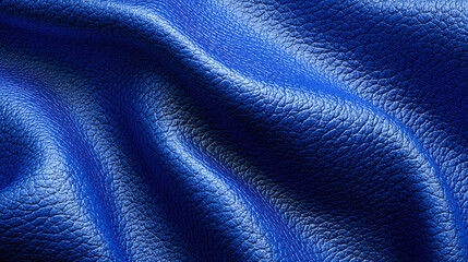 A close-up view of a vibrant blue leather texture with detailed grain and a luxurious feel. The smooth texture and rich color create a visual impact