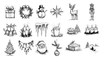 Obraz premium Large Christmas Doodle Icons Hand Drawn Holiday Sketch Vector Set