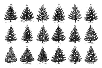 Hand Drawn Christmas Trees Set Vintage Fir Spruce Holiday Vector Sketch Collection