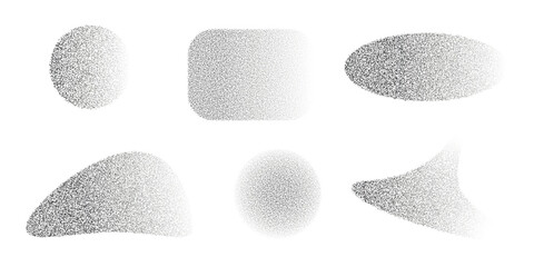 Grunge noise effects graphic elements. Black and gray vintage shapes for design. Dotted sand overlay effect, vector graphic