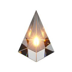 Geometric glass pyramid with internal bright light source and reflections crystal