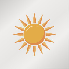 A vibrant orange and yellow stylized sun icon with pointed rays on a light grey background, representing warmth and light.