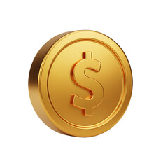 Golden dollar coin with raised symbol on black background 3d render gold coin dollar sign
