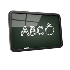 Green chalkboard with white chalk drawing of A B C letters and an apple blackboard