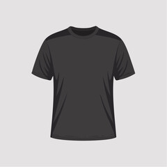 A plain black short-sleeved t-shirt with a round neck, isolated on a light gray background.