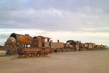 Great Train Graveyard or Cementerio de Trenes at the outskirts of Uyuni Town, the High Plateau of Bolivia, South America