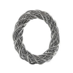 Metallic braided ring shape formed from intertwined wires on black background image