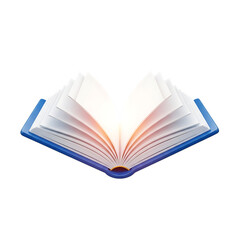 Open blue hardcover book with blank white pages illuminated from within open book blank pages