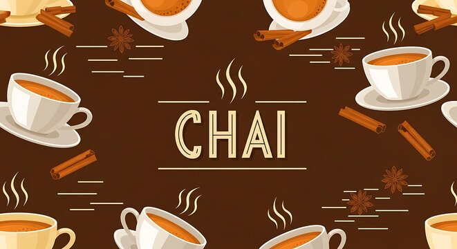 Chai Tea Illustration with Cinnamon Sticks and Steam.