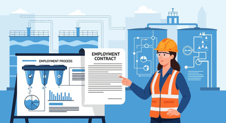 Industrial worker showcasing employment agreement in plant processing setting