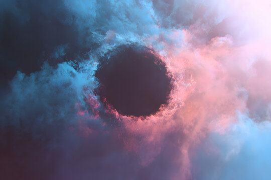 surreal gradient mist with soft colors and central empty void creating a conceptual layout for text