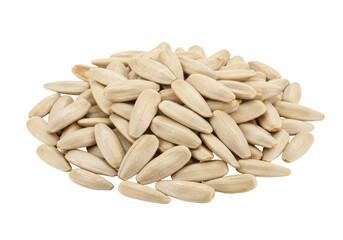 Isolated pile of hulled sunflower seeds, healthy food, healthy eating, vegan snacks