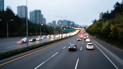 Tilt Shift View of Congested Highway During Rush Hour in an Urban Environment