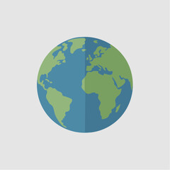 Flat design illustration of planet Earth showing continents and oceans in a minimalist style.