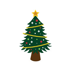 Abstract drawing of a festive decorated Christmas tree on a white background - Vector illustration