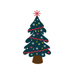 Abstract drawing of a festive decorated Christmas tree on a white background - Vector illustration