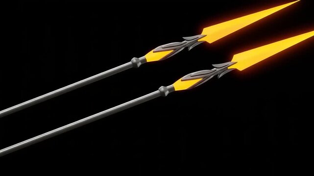 Fantastic weapons showcase of swords, spears and halberds on a black background