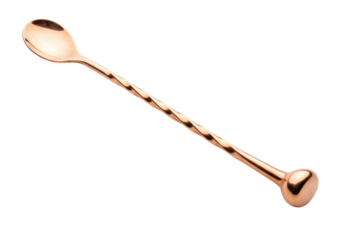 Isolated copper cocktail mixing spoon for bar service, barware, spirits, and mixology purposes
