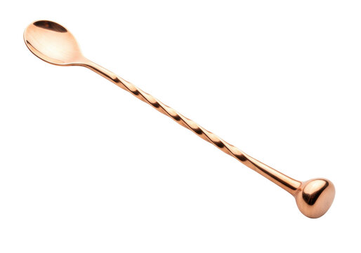 Isolated copper cocktail mixing spoon for bar service, barware, spirits, and mixology purposes